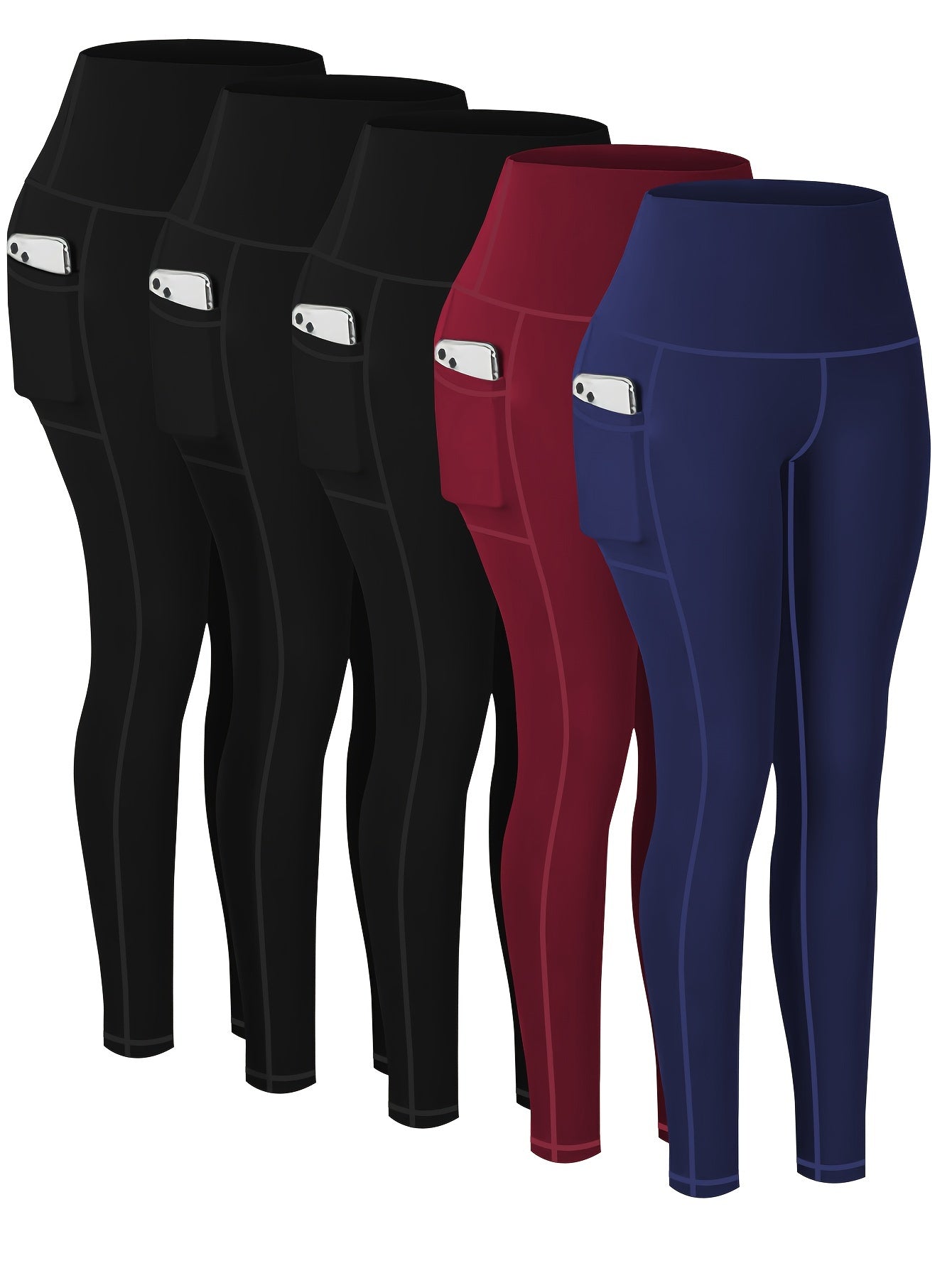 Paquete de 5 leggings deportivos de talla grande para mujer, pantalones de yoga cortos de cintura alta con bolsillos, medias de compresión para correr para primavera y otoño