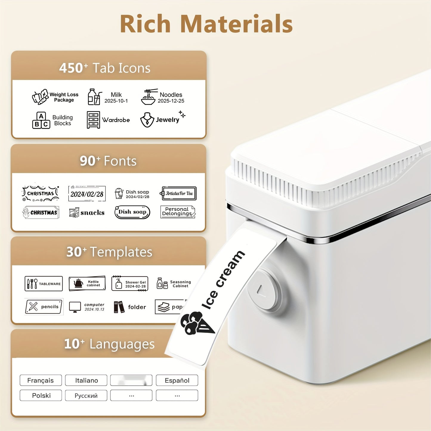 P31S Máquina fabricante de etiquetas con cinta, Impresora térmica portátil, Impresora de etiquetas inalámbrica portátil para organizar el almacenamiento en la oficina en casa, Mini fabricante de etiquetas con múltiples plantillas, Blanco