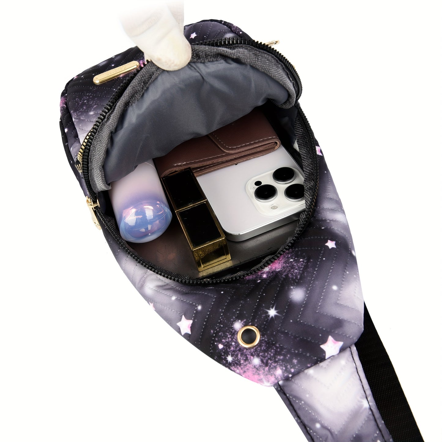 Mochila de nailon con diseño de cielo estrellado para mujer, bolso cruzado de viaje deportivo informal, correa de hombro ajustable, riñonera con múltiples bolsillos