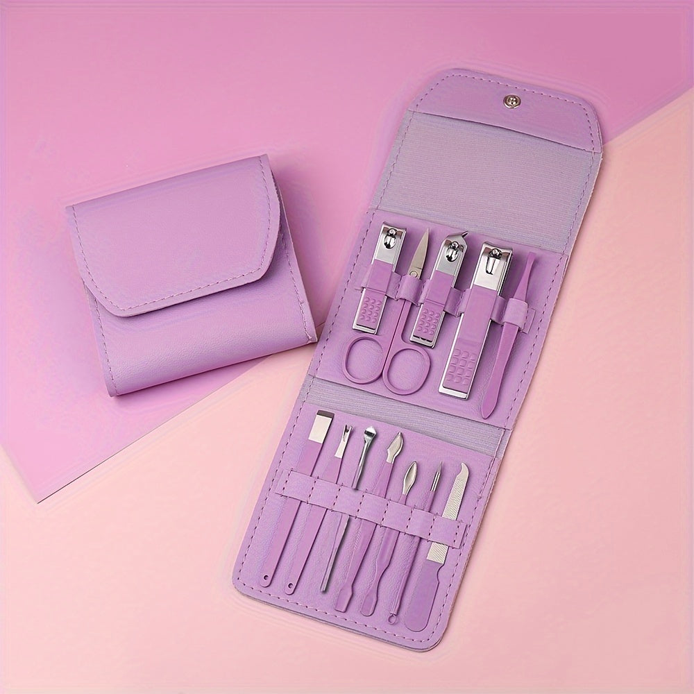 Juego de manicura y pedicura, cortaúñas profesional, kit de manicura para mujeres y hombres, morado