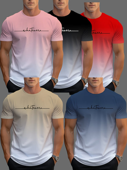 5 camisetas deportivas para hombre, camisetas de gimnasio de manga corta con estampado 3D degradado y fresco, camisetas deportivas