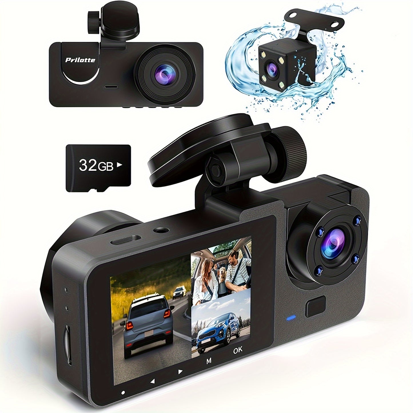 Cámara de tablero para automóviles Cámara de automóvil 4K Full UHD Delantera y trasera con tarjeta SD de 32 GB gratuita Cámaras de tablero para automóviles con visión nocturna Modo de estacionamiento las 24 horas Sensor WDR G Detección de movimiento