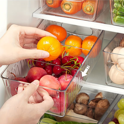 Organizador de despensa, contenedor de almacenaje de plástico con divisores extraíbles para gabinetes de encimera de refrigerador y comida de cocina.