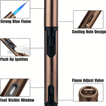 Encendedor, encendedor de butano de 6 pulgadas, con ventana de nivel de combustible, encendedor a prueba de viento que puede ajustar la llama del chorro, utilizado para velas, chimeneas, barbacoas, barbacoas de cocina, regalos para mamá y papá