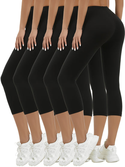 Pantalones capri supersuaves para mujer, paquete de 5, sin transparencias, para entrenamiento, carrera, yoga, leggings capri atléticos