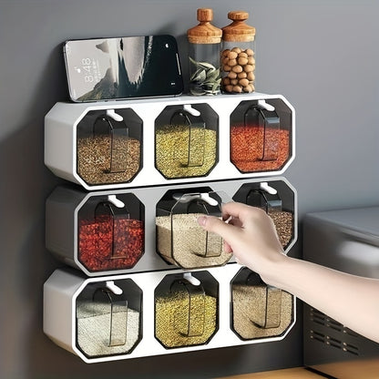 Juego de frascos de plástico contenedores de especias y condimentos, montaje en pared o puertas de alacenas de cocina, accesorios de cocina.