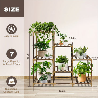 Estante para plantas de interior, estante para plantas de madera para exteriores para varias plantas, decoración bohemia para el hogar, sala de estar y patio, soporte para jardinería