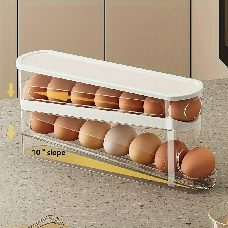 Caja de almacenamiento de huevos rodante que ahorra espacio para la puerta lateral del refrigerador: plástico duradero, sin batería, accesorio de cocina esencial