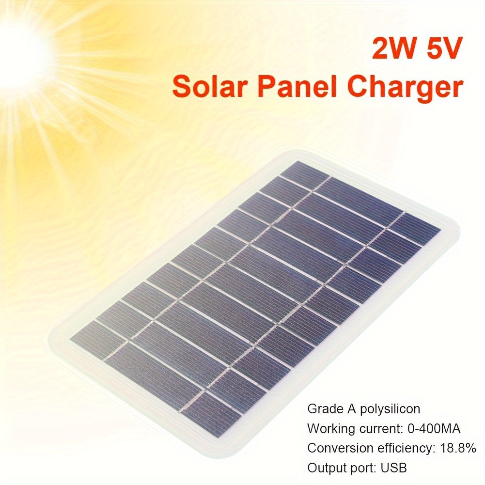 Cargador compacto de panel solar de 2 W: compatible con USB y fuente de alimentación estable para teléfonos inteligentes y bancos de energía, ideal para aventuras al aire libre y uso doméstico