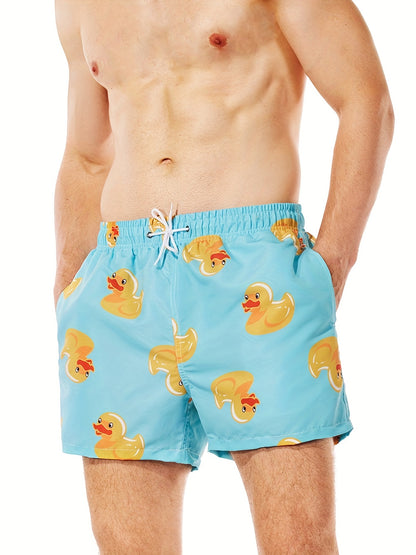 Pantalones cortos con estampado divertido estilo playa informal para hombre con malla