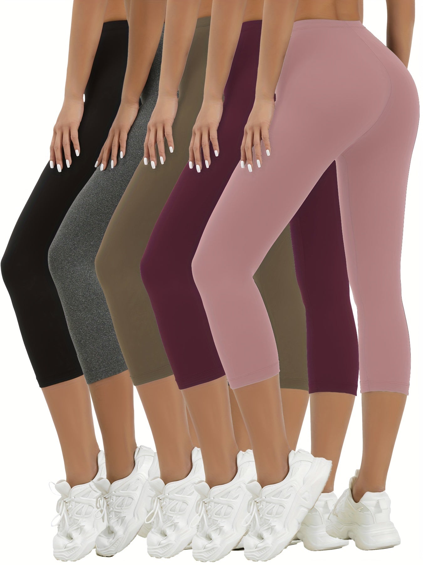 Paquete de 5 pantalones capri súper suaves para mujer, sin transparencias, entrenamiento, correr, yoga, atlético, capri