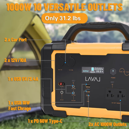 Generador solar Estación de energía portátil de 1000 W con panel solar plegable de 200 W, batería de litio de 1075 Wh, tomacorriente de CA de 120 V/1000 W, generadores silenciosos para el hogar, vehículos recreativos, exteriores, campamentos y uso de