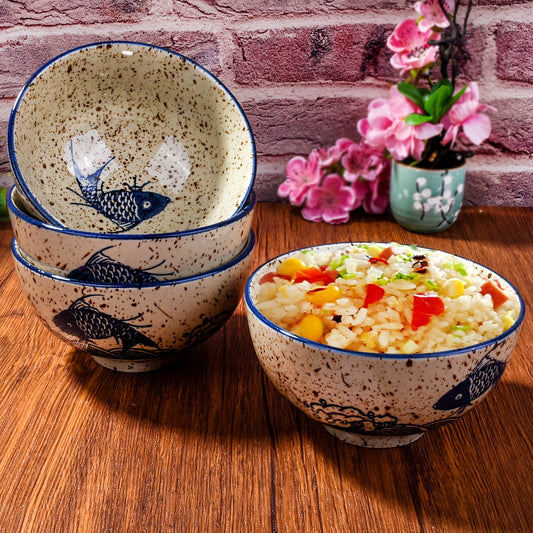 Cuencos de arroz de cerámica Vintage, cuencos de sopa pequeños resistentes al calor para sopa, fideos de arroz y gachas, 4 Uds