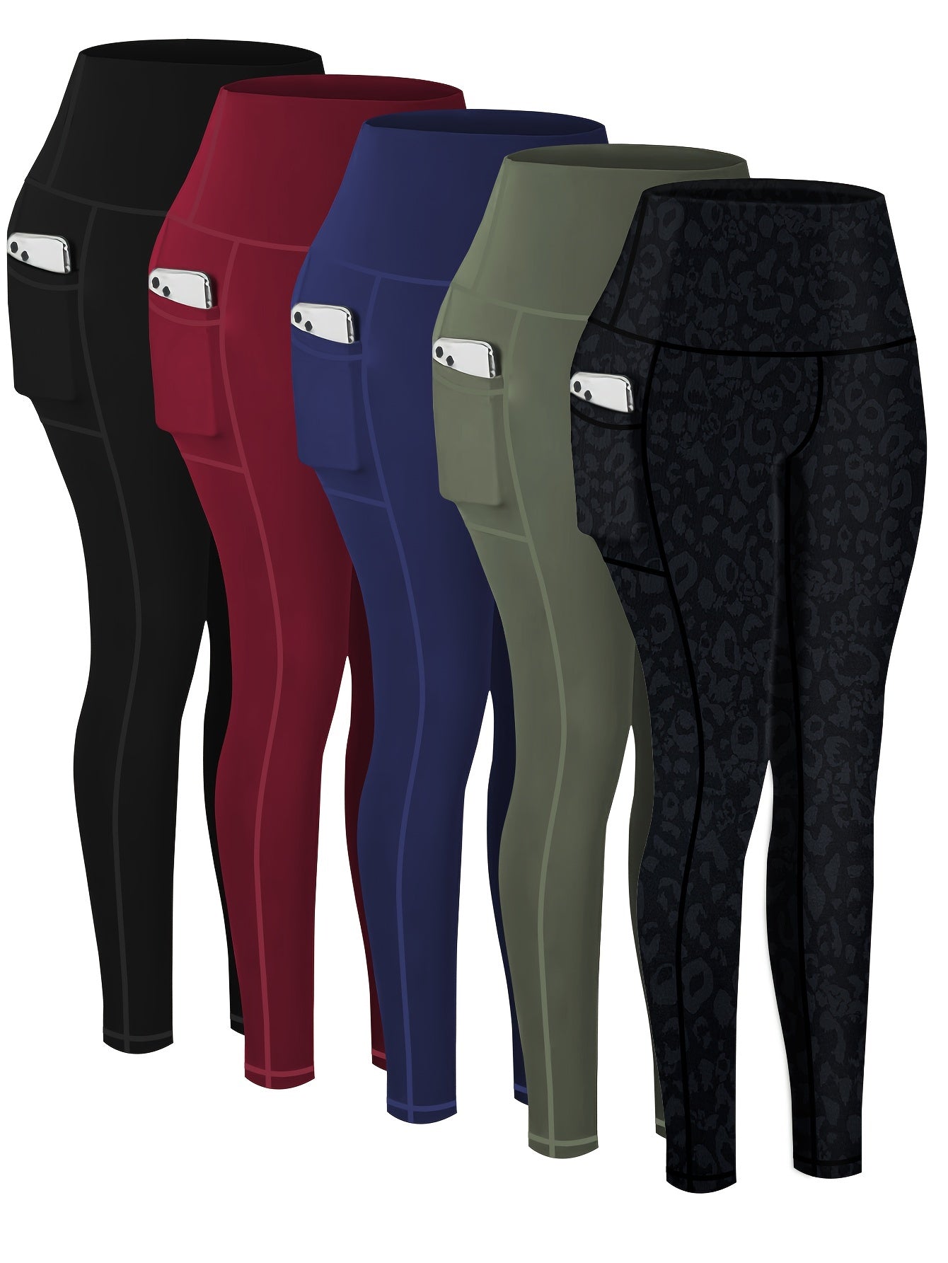 Leggings deportivos de talla grande para mujer, paquete de 5, pantalones de yoga recortados de cintura alta con bolsillos, mallas de compresión para correr y fitness para primavera y otoño