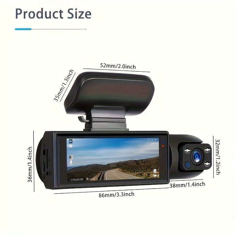 Cámara dual 1080P, cámara de tablero para automóviles, frontal e interior, cámara de automóvil con visión nocturna por infrarrojos, grabación en bucle, cámara DVR de gran angular para automóvil con pantalla IPS de 3,16 pulgadas, cámara de video para