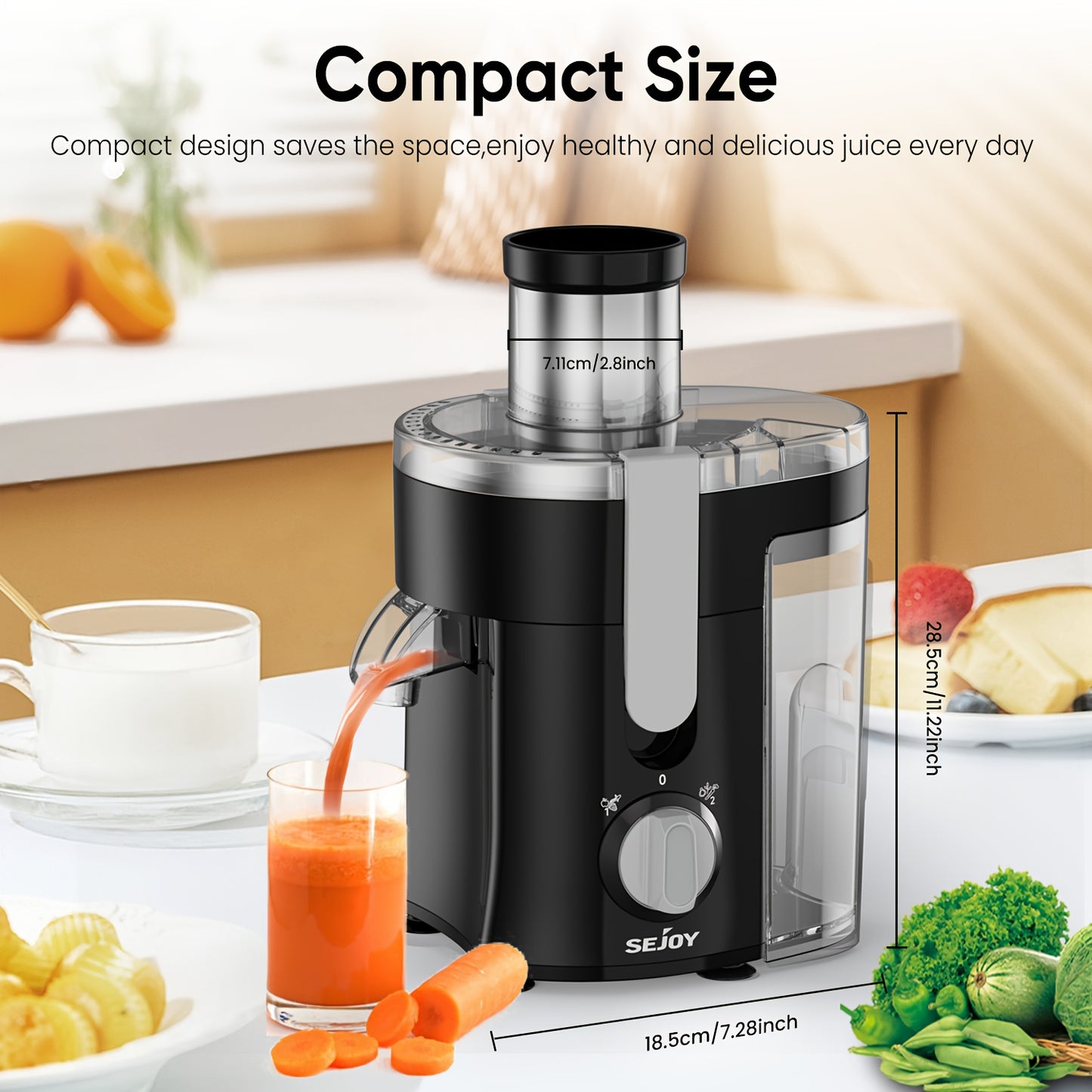 Máquina exprimidora, extractor centrífugo compacto: máquina exprimidora de velocidad para frutas y verduras, extractor centrífugo, funcionamiento, alto rendimiento de jugo, múltiples características de seguridad, sin BPA, negro y verde