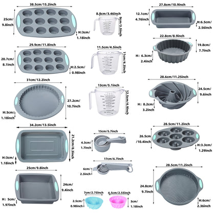 45 unids/set, juego de silicona para hornear, juego de utensilios para hornear antiadherentes, bandejas para hornear galletas, molde para pan, molde para pan, molde para pasteles, molde para Pizza, molde para mini cupcakes, molde para Bundt, molde pa