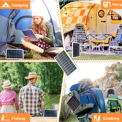 1 panel de carga solar portátil para exteriores, cargador solar USB impermeable, adecuado para viajes y campamentos al aire libre, energía móvil, banco de carga de teléfono móvil, linterna, ventilador