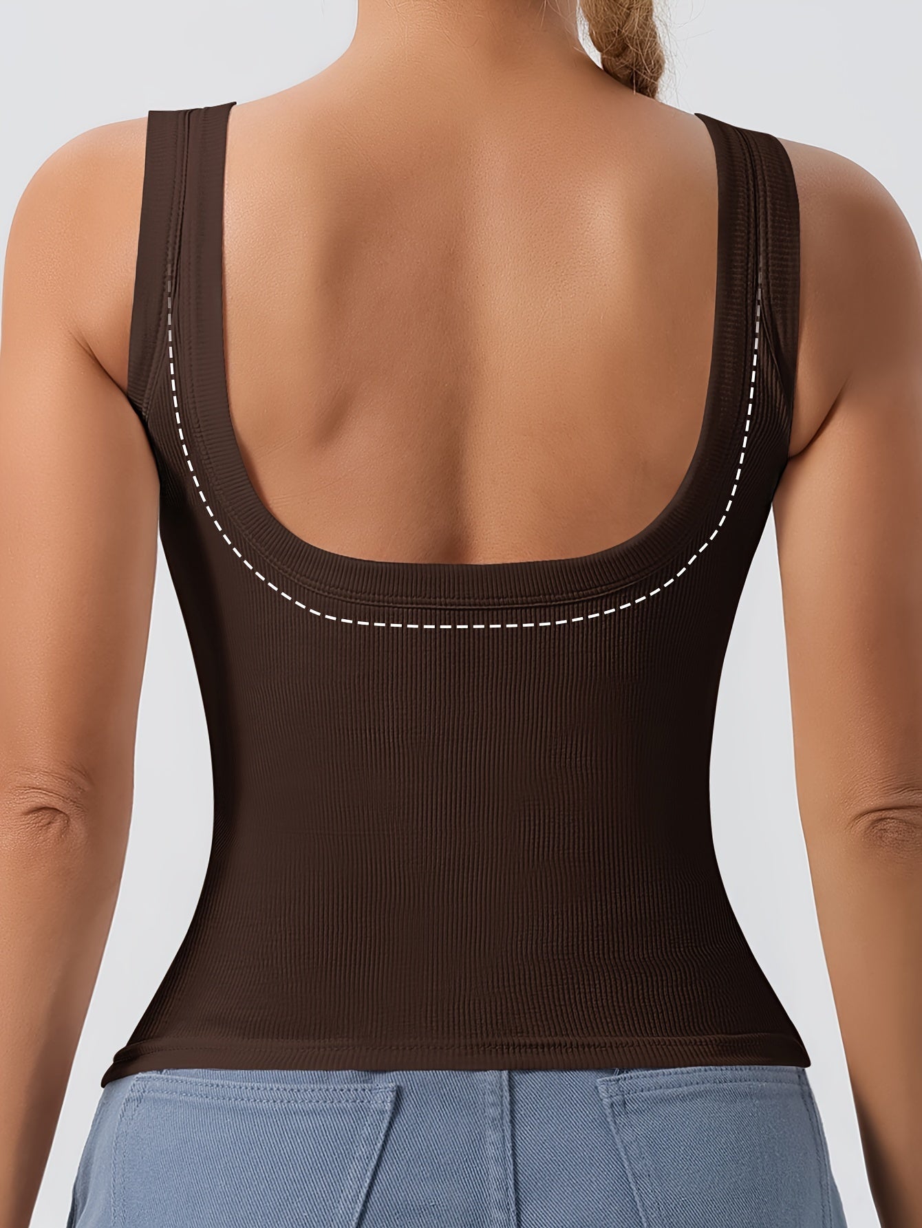 Camisetas sin mangas con espalda en U acanaladas de 3 piezas para mujer con almohadillas extraíbles, corte entallado, colores sólidos, camisolas informales, en capas y para exteriores