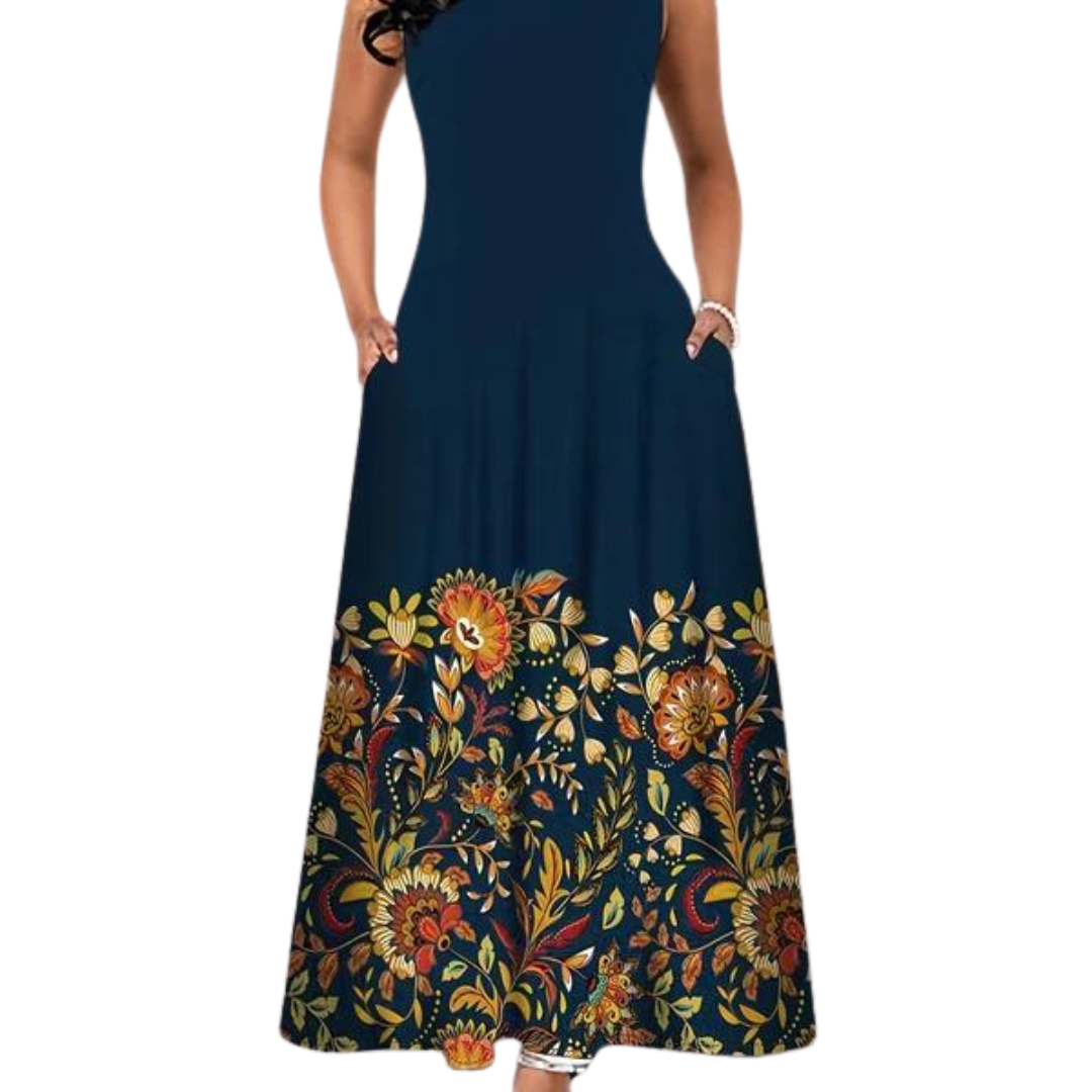 Vestido maxi sin mangas con estampado floral, vestido casual retro sin mangas para verano y primavera, ropa de mujer