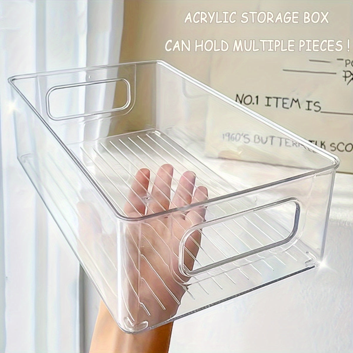 Caja de almacenamiento acrílica para aperitivos, caja de acabado transparente para libros y cosméticos, caja para el frigorífico de cocina, suministros para el hogar, 1 unidad.