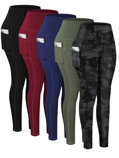 Leggings deportivos de talla grande para mujer, paquete de 5, pantalones de yoga recortados de cintura alta con bolsillos, mallas de compresión para correr y fitness para primavera y otoño