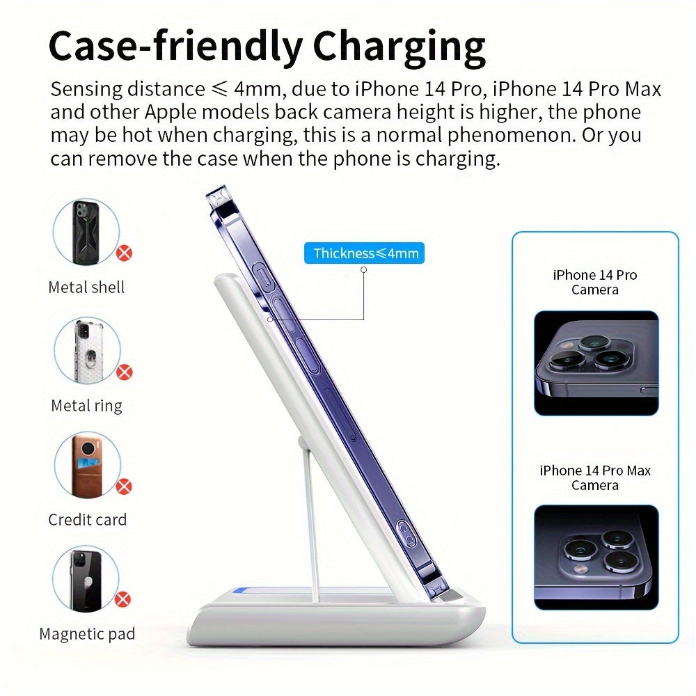 Estación de carga inalámbrica 3 en 1, cargador rápido estándar de 15 W con soporte de carga Mag-Safe con adaptador QC3.0, adecuado para iPhone 15 14 13 12 11 x 8 Pro Max/Pro/Mini/Plus, iWatch Ultra 9/8 7/6/5/4/3/2, AirPods 3/2