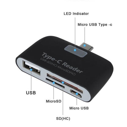 Multifuncional Smart 4 en 1 PC portátil Teléfono duradero TF Micro SD con puerto de carga micro USB USB 3.1 Adaptador universal tipo C Lector de tarjetas OTG