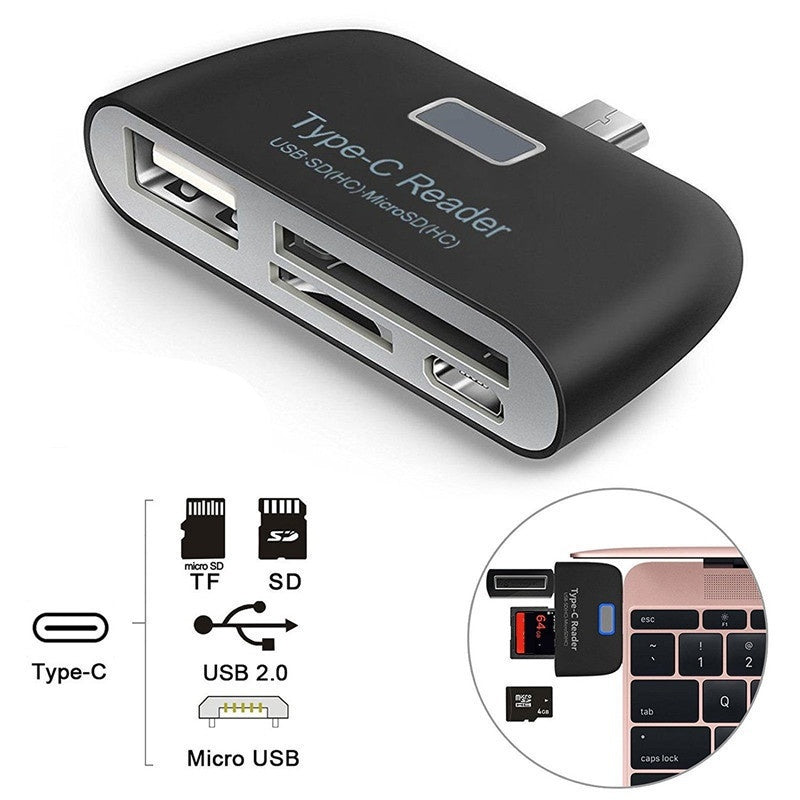 Multifuncional Smart 4 en 1 PC portátil Teléfono duradero TF Micro SD con puerto de carga micro USB USB 3.1 Adaptador universal tipo C Lector de tarjetas OTG