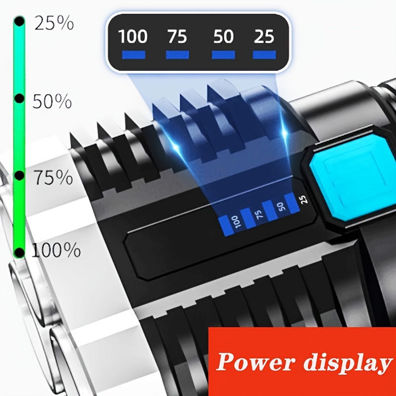 Linterna LED de 1 pieza, potente linterna de 4 LED con luz lateral COB, linterna LED recargable por USB de 4 modos, linterna con batería incorporada impermeable, herramienta para acampar