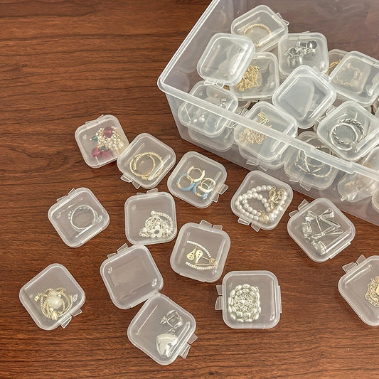 20 cajas de joyería de plástico transparente a prueba de polvo, caja de almacenamiento de accesorios de joyería, caja de embalaje, contenedor para objetos pequeños, pendientes, anillos, collares y pulseras.