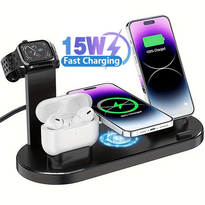 Estación de carga rápida de 15W, soporte de cargador inalámbrico plegable para Samsung para IPhone15 14, 13, 12, 11/Pro/Max/Mini/Plus, X, XR, XS/Max, SE, 8/Plus, para Apple Watch 1 -8, Airpods 3/2/Pro