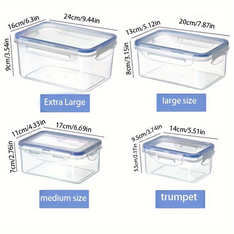 4 unidades de Contenedor de Almacenamiento, Caja de Almacenamiento de Alimentos Multifuncional, Reutilizable y Prueba de Fugas con Tapa, Portátil y Duradera, para Frutas, Verduras, Carne y Comidas, Organizadores de Cocina y Almacenamiento..