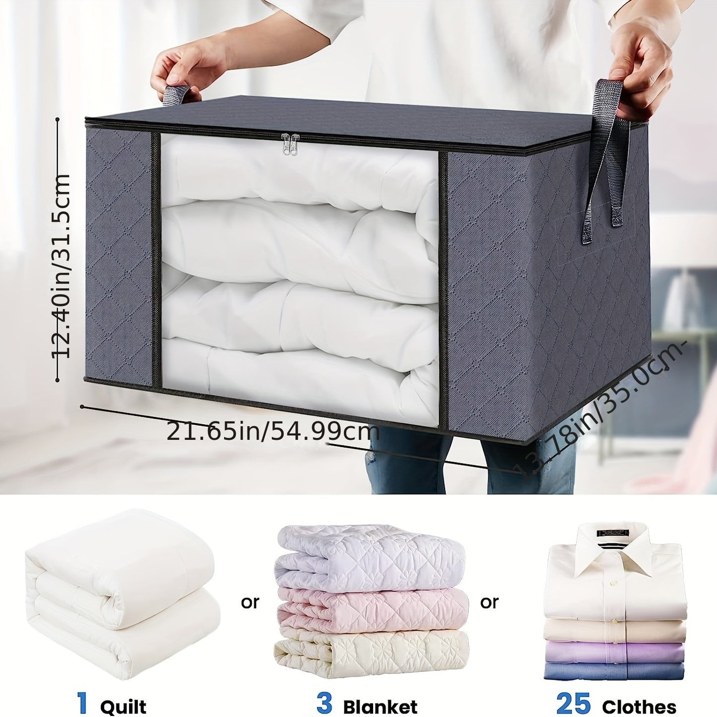 3/6 cajas de almacenamiento de tela plegables de gran capacidad, bolsas de almacenamiento de mantas plegables, contenedores de almacenamiento para organizar el dormitorio, el armario, la ropa, los dormitorios, los spas y los guardarropas