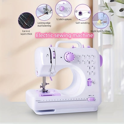 Máquina de coser eléctrica Máquina de coser eléctrica portátil Máquina de coser doméstica multifuncional Máquina de reparación Overlock de velocidad ajustable Patrones de 12 puntadas para niños Padres Principiantes Aficionados Ligh