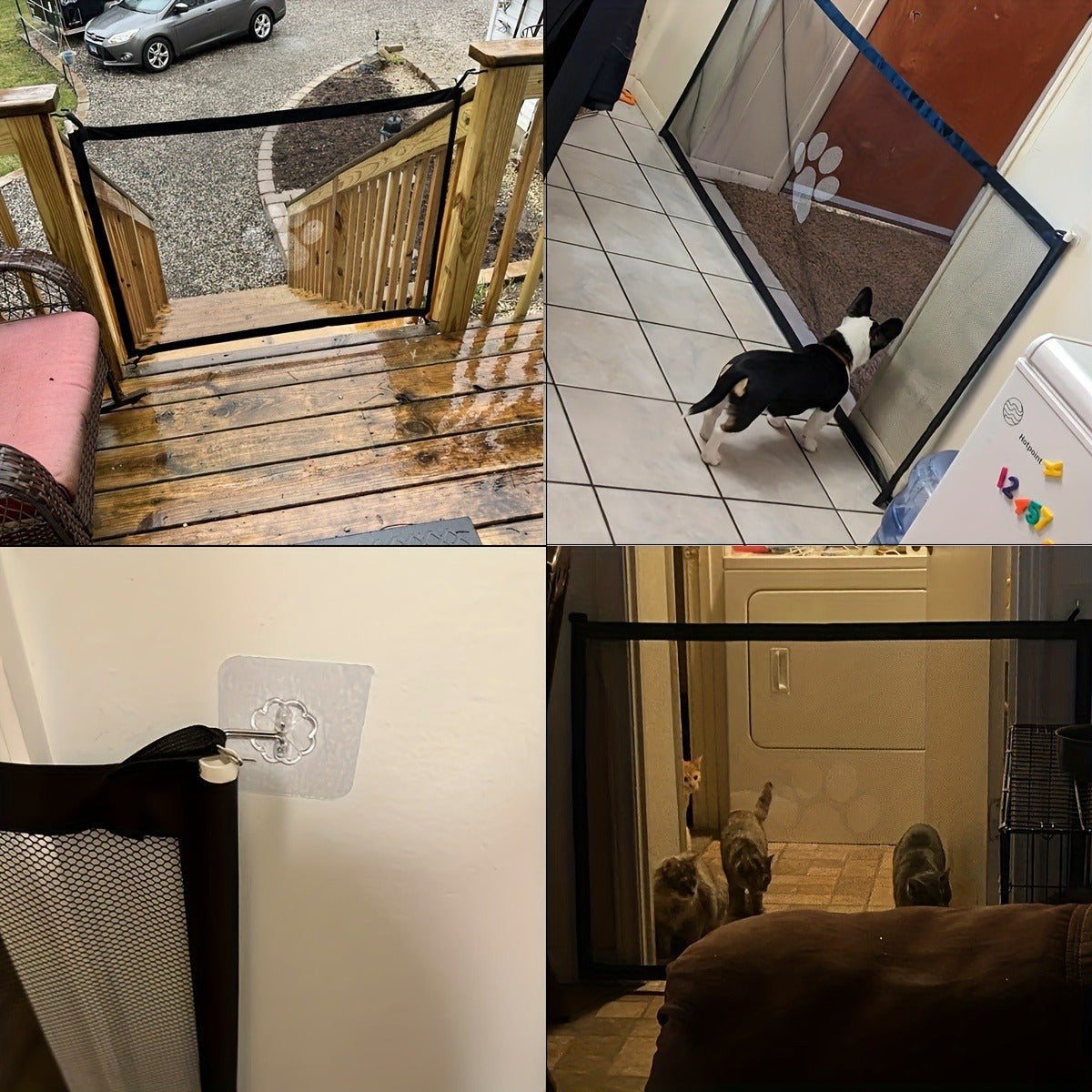 Puerta de seguridad versátil para mascotas - Puerta de malla expandible para mascotas Puerta de seguridad ajustable portátil para perros - Puerta para interiores y exteriores - Barrera de escalera de fácil instalación para mascotas