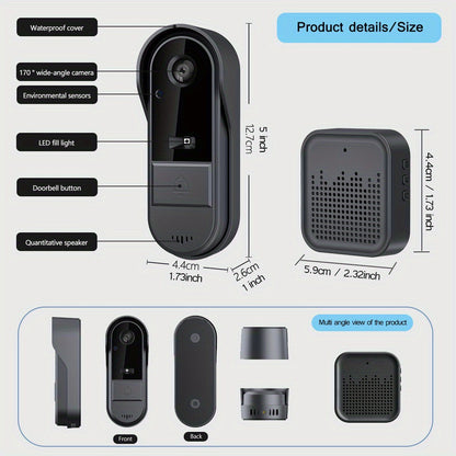 Timbre inalámbrico inteligente con cámara Visual-WiFi, visión nocturna, cambiador de voz, foto y vídeo, Audio bidireccional, tarjeta SD