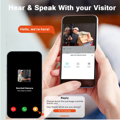 Timbre inalámbrico inteligente con cámara Visual-WiFi, visión nocturna, cambiador de voz, foto y vídeo, Audio bidireccional, tarjeta SD