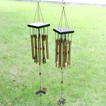 1 gran carillón de viento al aire libre, decoración colgante de carillón de viento de mariposa, campana de cobre, carillón de viento antiguo, puerta colgante, tubo de aleación de aluminio, decoración del hogar del jardín, decoración artística del pat