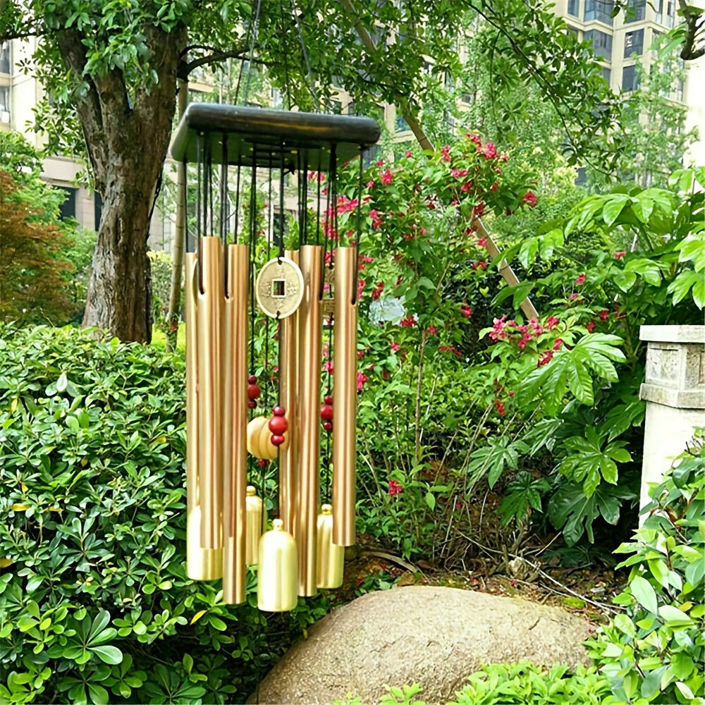 1 gran carillón de viento al aire libre, decoración colgante de carillón de viento de mariposa, campana de cobre, carillón de viento antiguo, puerta colgante, tubo de aleación de aluminio, decoración del hogar del jardín, decoración artística del pat