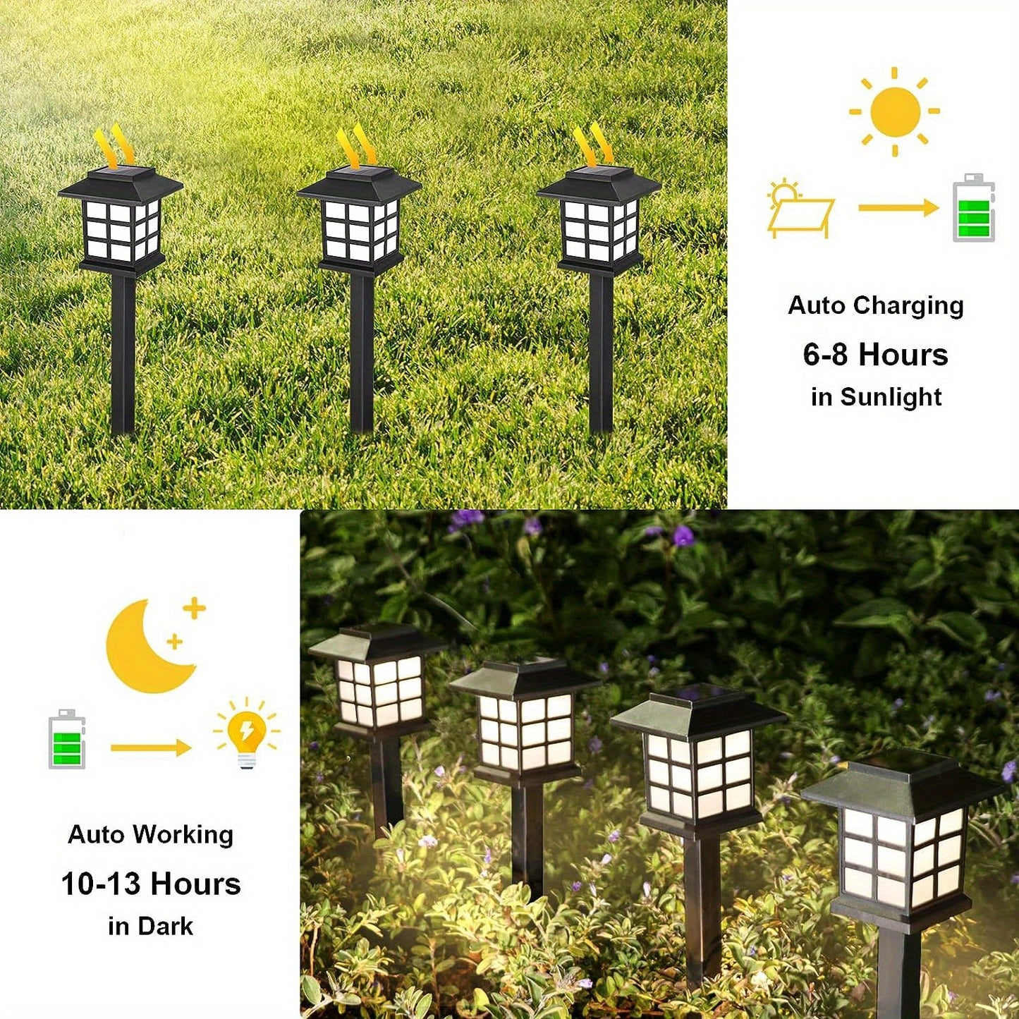 Paquete de 12 luces LED solares para exteriores, camino, iluminación impermeable, luces de jardín, patio, luz cálida