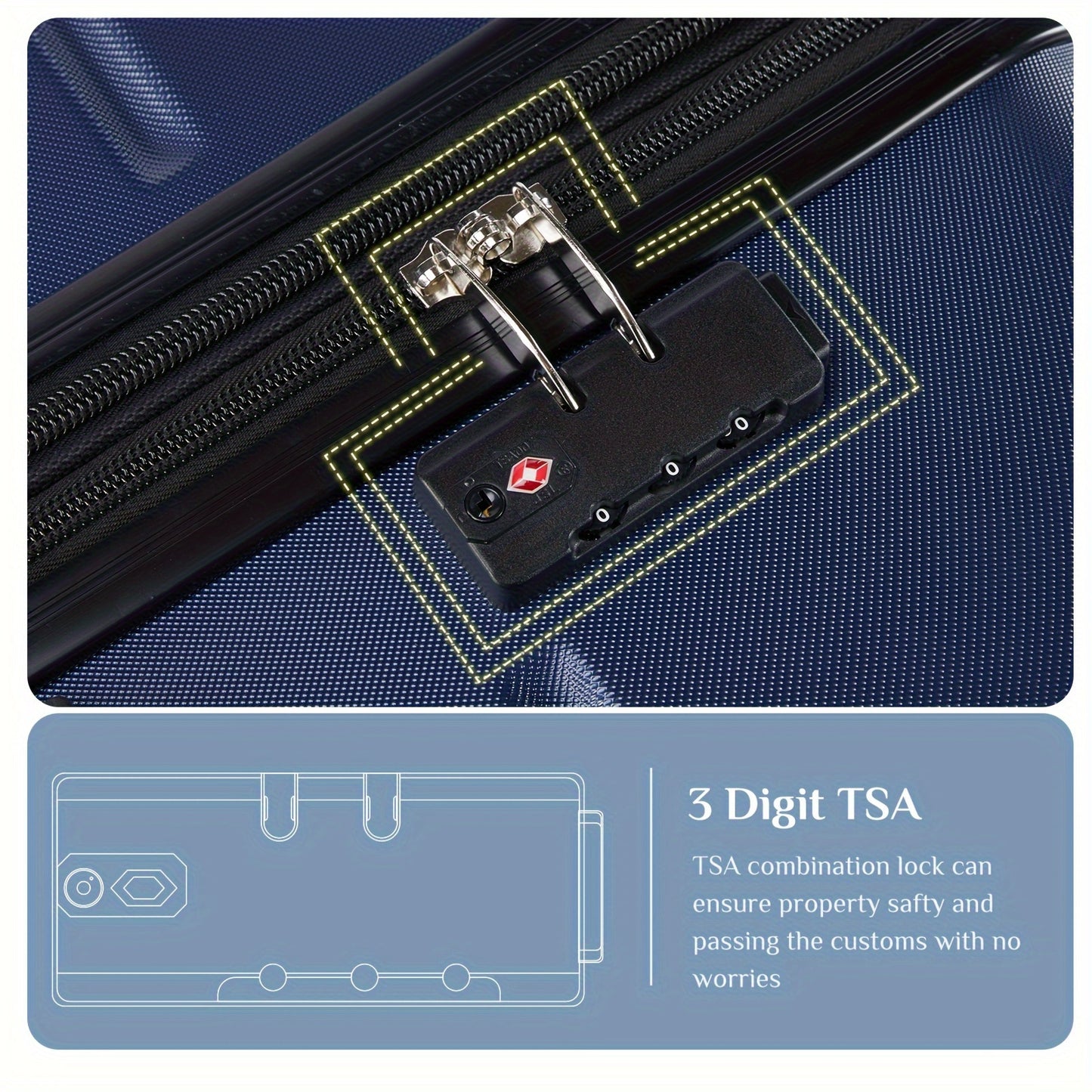 Maleta rígida de 1/3 piezas con tamaños de 20/24/28 pulgadas, carcasa rígida duradera, 4 ruedas giratorias dobles, expandible con cerradura TSA, maletas de viaje livianas