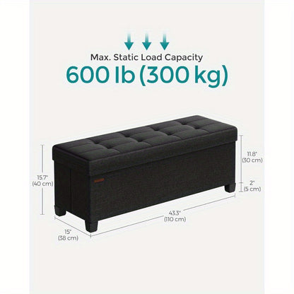 Banco otomano de almacenamiento plegable para sala de estar y dormitorio, 15 x 43, 3 x 15, 7 pulgadas