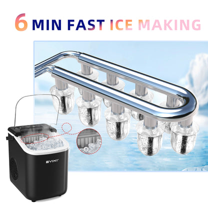 Máquina de hielo portátil, 9 cubitos en 6 minutos, 26,5 libras diarias, autolimpiable, incluye pala y cesta, ideal para el hogar, la cocina, la oficina, fiestas en la piscina, camping, bar, regalo, dos tamaños de cubos de hielo