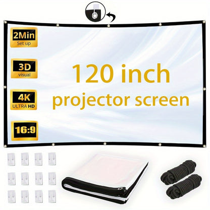 Pantalla de proyección de 120 pulgadas 4K HD 16:9, plegable, portátil, resistente a las arrugas, para cines en casa en interiores y exteriores