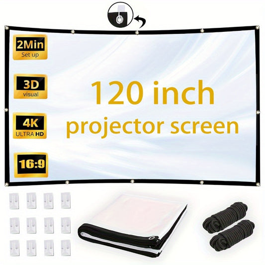 Pantalla de proyección de 120 pulgadas 4K HD 16:9 pantalla de proyector portátil plegable a prueba de arrugas para cine en casa en exteriores e interiores