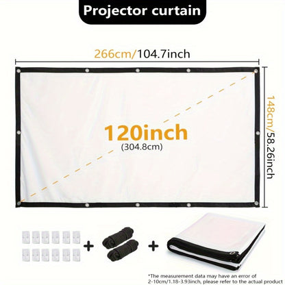 Pantalla de proyección de 120 pulgadas 4K HD 16:9 pantalla de proyector portátil plegable a prueba de arrugas para cine en casa en exteriores e interiores