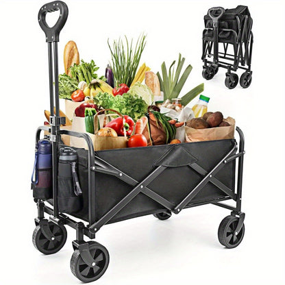 Carro plegable para jardín, resistente, de 300 libras, plegable, con ruedas grandes para playa, todoterreno, portátil, para ir de compras, practicar deportes, hacer picnic, pescar y actividades al aire libre, color negro