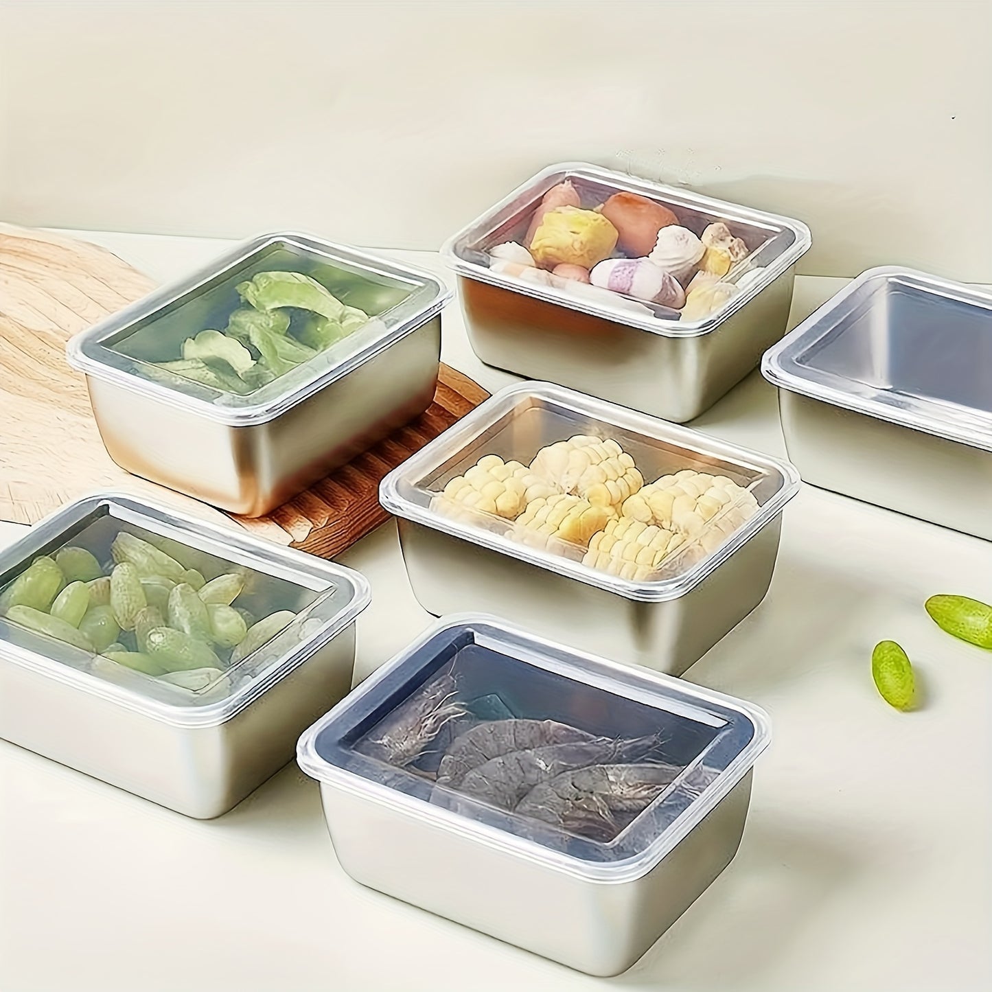 6 unidades de Contenedores de Almacenamiento, Caja de Conservación de Alimentos de Acero Inoxidable con Tapa, a Prueba de Fugas y Apilable, para Camping, Picnic, Escuela y Oficina, Organizadores de Cocina y Almacenamiento, Accesorios de Cocina.