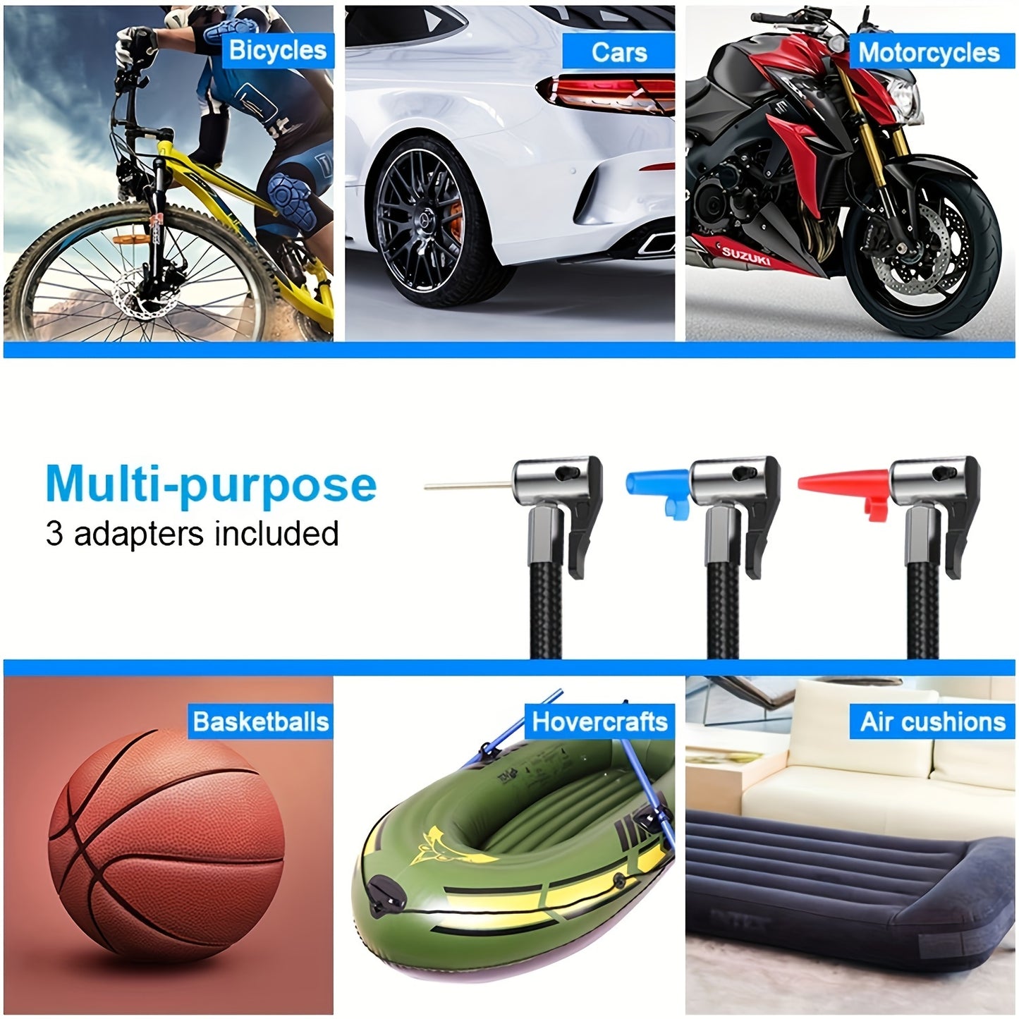 1 unidad de inflador de neumáticos, compresor de aire portátil, bomba de aire para coche con pantalla digital, luz LED, juego de adaptadores de boquilla para coche, motocicleta, bicicleta, bola